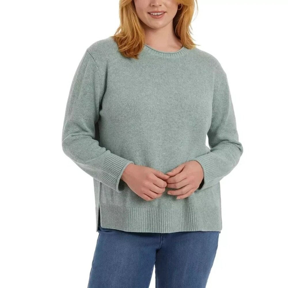 Ella Moss XXL Crew Neck Soft Knit Pullover Sweater Long Sleeve High-Low Top Gree